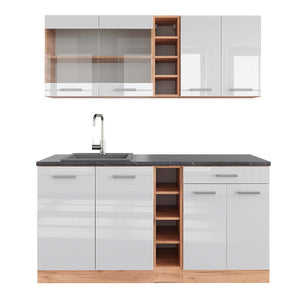Vicco Cucina completa Bianco lucido/oro power oak 160 cm , PL Antracite