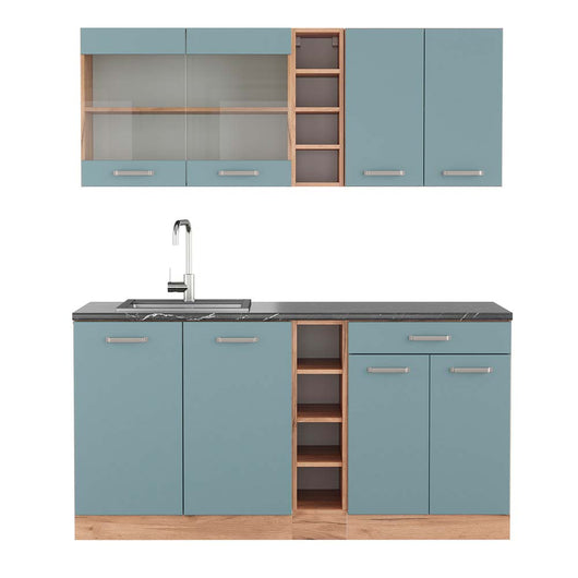 Vicco Cucina completa Rovere blu-grigio/oro 160 cm , PL Antracite