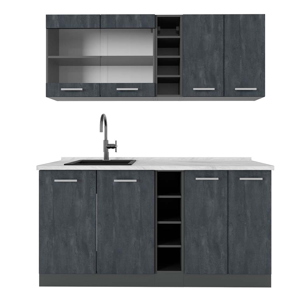 Vicco Cucina completa Calcestruzzo nero/antracite 160 cm PL Marmo