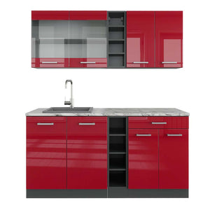 Vicco Cucina completa Rosso lucido/antracite 160 cm , PL Marmo