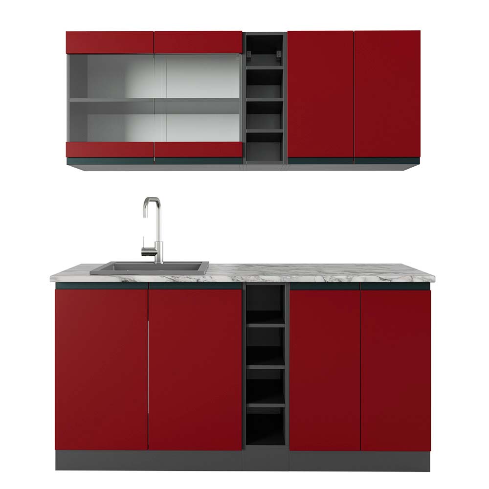 Vicco Cucina completa Rosso/antracite 160 cm , PL Marmo