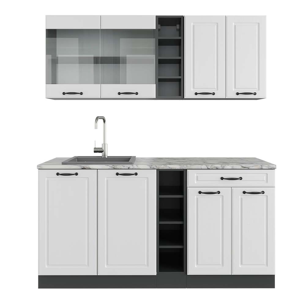 Vicco Cucina completa Bianco casa di campagna/antracite 160 cm , PL Marmo