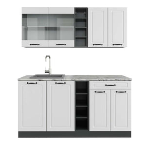 Vicco Cucina completa Bianco casa di campagna/antracite 160 cm , PL Marmo