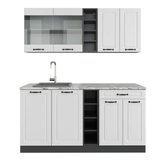 Vicco Cucina completa Bianco casa di campagna/antracite 160 cm , PL Marmo