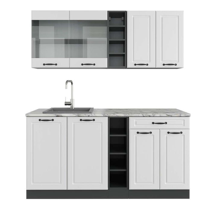 Vicco Cucina completa Bianco casa di campagna/antracite 160 cm , PL Marmo