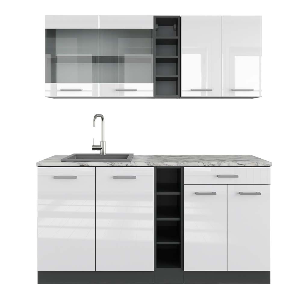 Vicco Cucina completa Bianco lucido/antracite 160 cm , PL Marmo