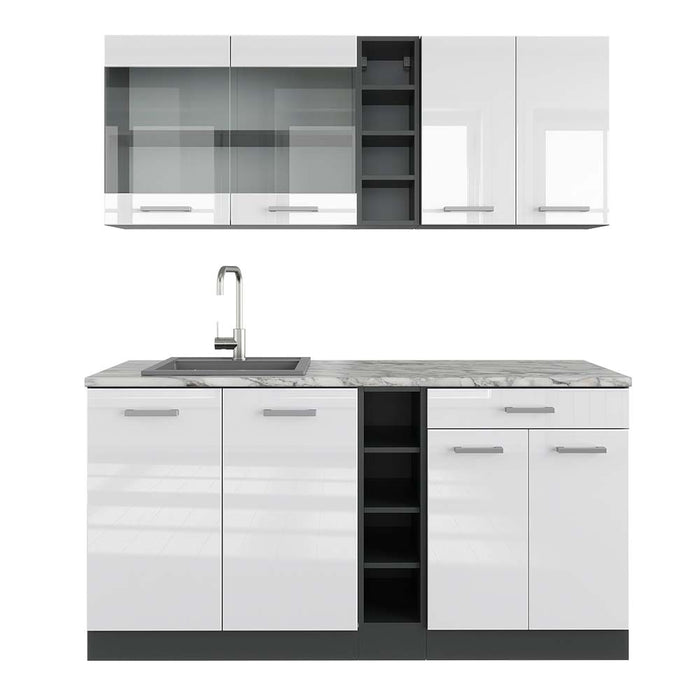 Vicco Cucina completa Bianco lucido/antracite 160 cm , PL Marmo