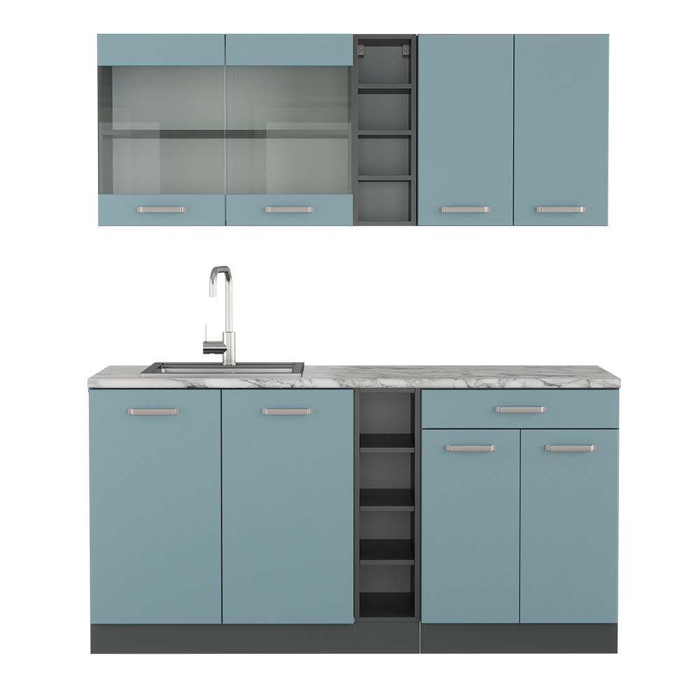 Vicco Cucina completa Blu-grigio/antracite 160 cm , PL Marmo