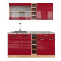 Vicco Cucina completa Rosso lucido/rovere dorato 160 cm , PL Marmo