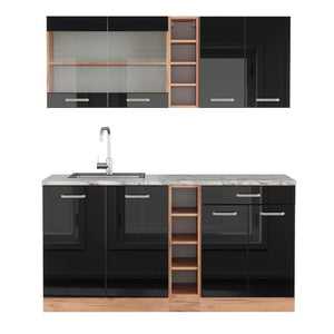 Vicco Cucina completa Rovere nero/oro lucido 160 cm , PL Marmo