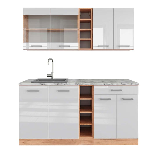 Vicco Cucina completa Bianco lucido/oro power oak 160 cm , PL Marmo