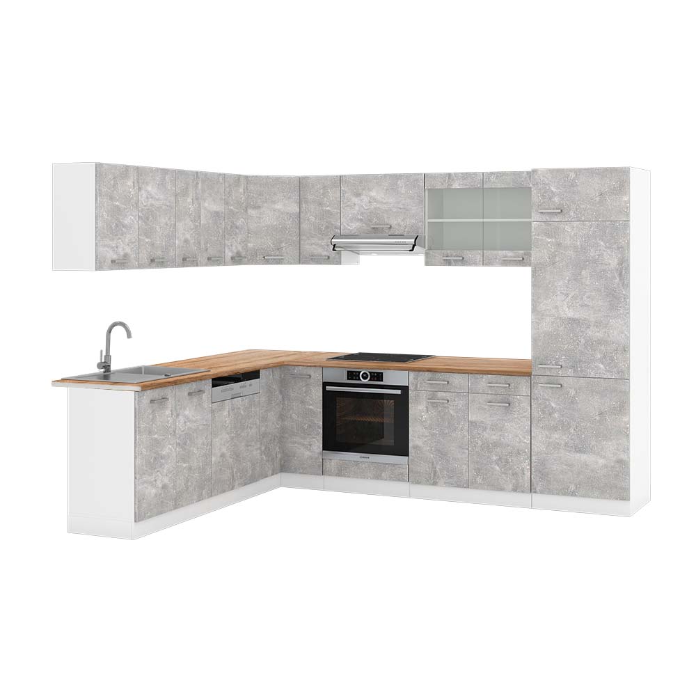 Vicco Cucina angolare completa Cemento/Bianco 227 x 287 cm , PL Rovere