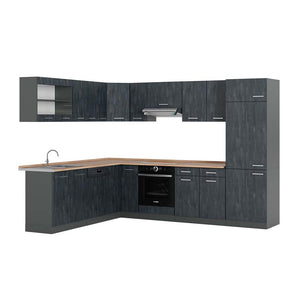 Vicco Cucina angolare completa Calcestruzzo nero/antracite 227 x 287 cm PL Rovere