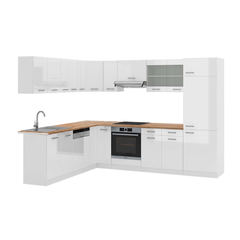Vicco Cucina angolare completa Bianco lucido/bianco 227 x 287 cm , PL Rovere