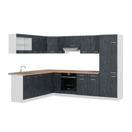 Vicco Cucina angolare completa Nero cemento/bianco 227 x 287 cm PL Rovere