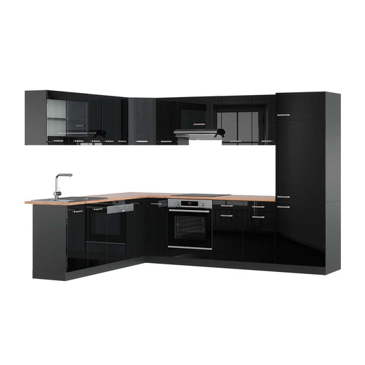 Vicco Cucina angolare completa Nero lucido/antracite 227 x 287 cm , PL Rovere