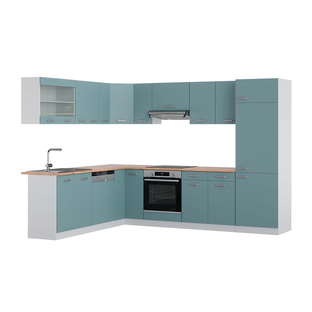 Vicco Cucina angolare completa Blu-grigio/bianco 227 x 287 cm , PL Rovere