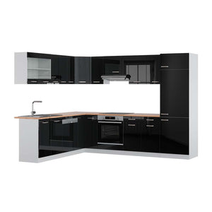 Vicco Cucina angolare completa Nero lucido/bianco 227 x 287 cm , PL Rovere