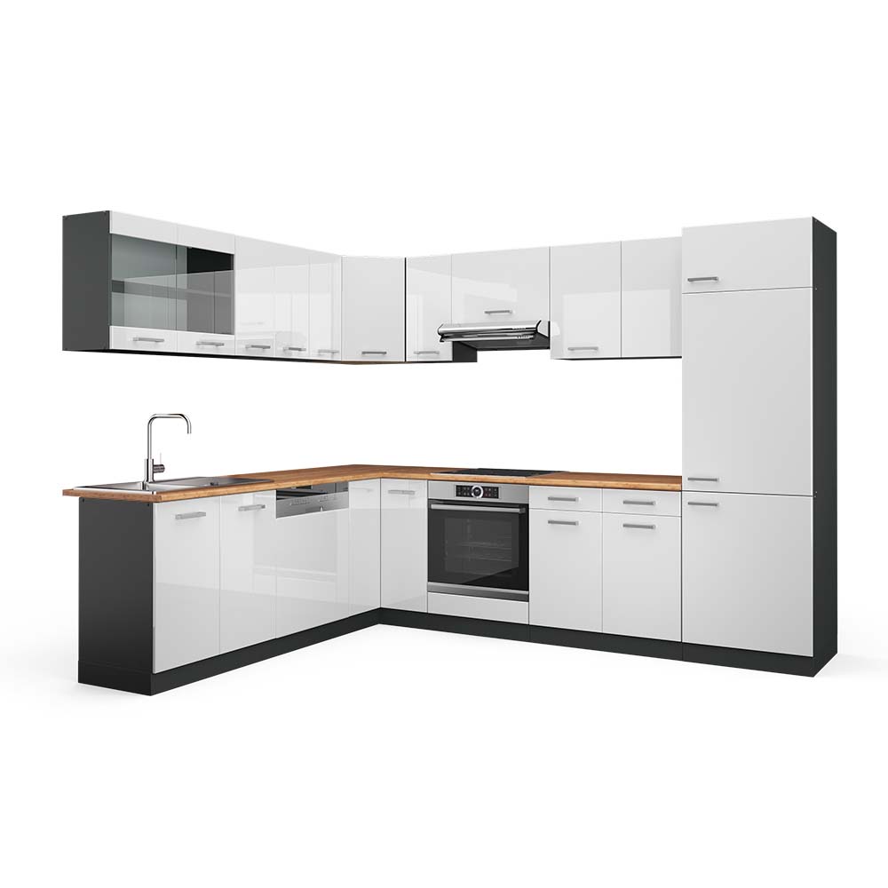 Vicco Cucina angolare completa Bianco lucido/antracite 227 x 287 cm , PL Rovere