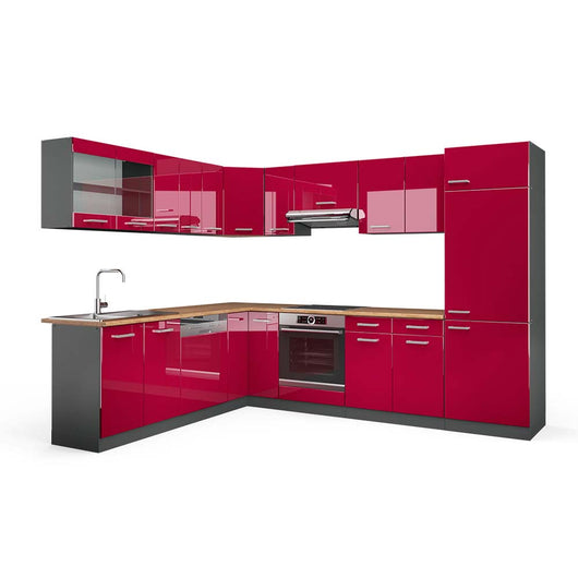 Vicco Cucina angolare completa Rosso lucido/antracite 287 x 60 cm , PL Rovere