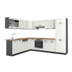 Vicco Cucina angolare completa Bianco casa di campagna/antracite 227 x 287 cm , PL Rovere