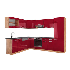 Vicco Cucina angolare completa Rosso lucido/rovere dorato 287 x 60 cm , PL Antracite