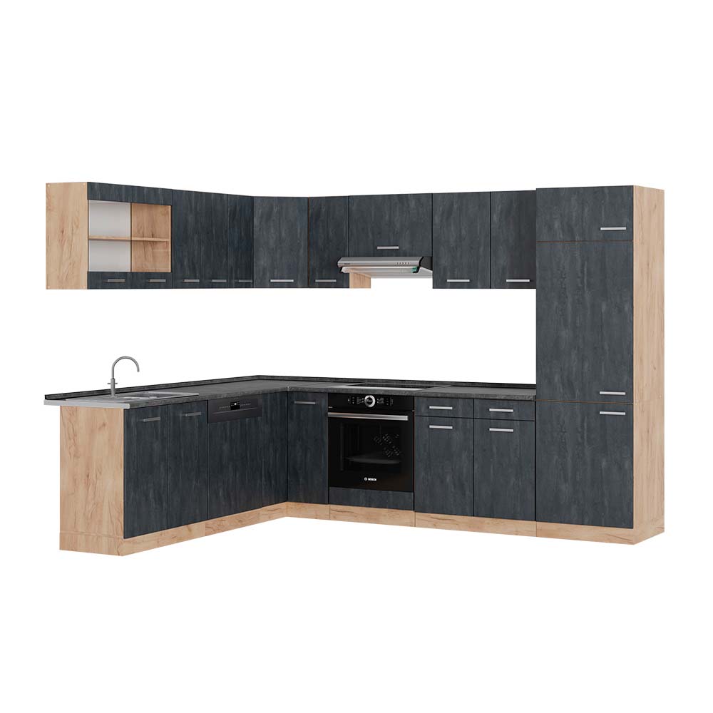 Vicco Cucina angolare completa Calcestruzzo nero/quercia dorata 227 x 287 cm PL Antracite