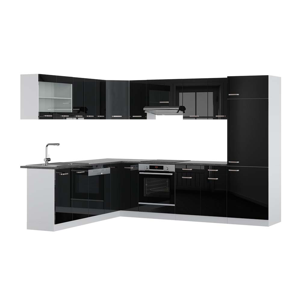 Vicco Cucina angolare completa Nero lucido/bianco 227 x 287 cm , PL Antracite