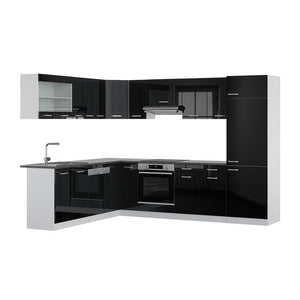 Vicco Cucina angolare completa Nero lucido/bianco 227 x 287 cm , PL Antracite