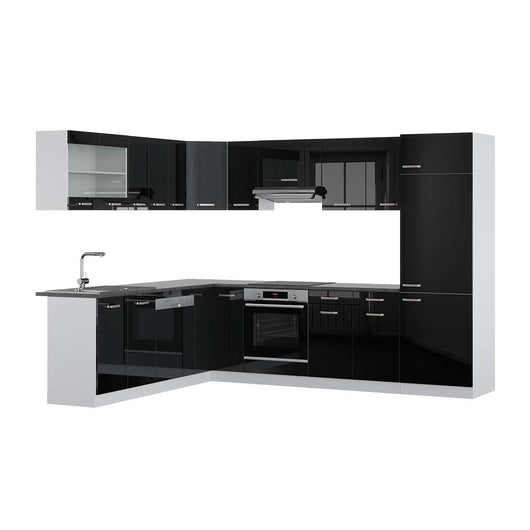 Vicco Cucina angolare completa Nero lucido/bianco 227 x 287 cm , PL Antracite