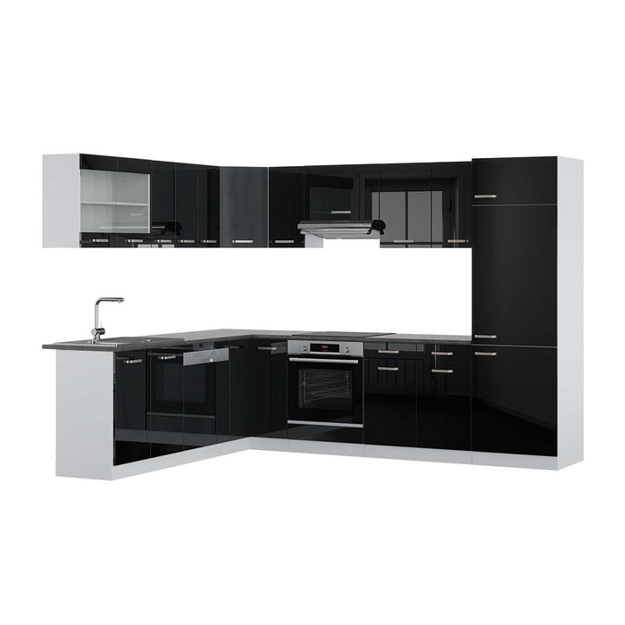 Vicco Cucina angolare completa Nero lucido/bianco 227 x 287 cm , PL Antracite