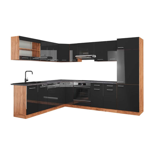 Vicco Cucina angolare completa Antracite lucido/oro power oak 227 x 287 cm , PL Antracite