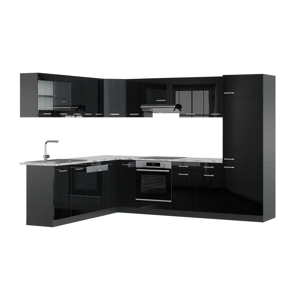Vicco Cucina angolare completa Nero lucido/antracite 227 x 287 cm , PL Marmo
