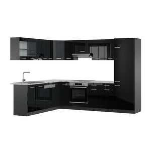 Vicco Cucina angolare completa Nero lucido/antracite 227 x 287 cm , PL Marmo
