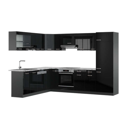 Vicco Cucina angolare completa Nero lucido/antracite 227 x 287 cm , PL Marmo