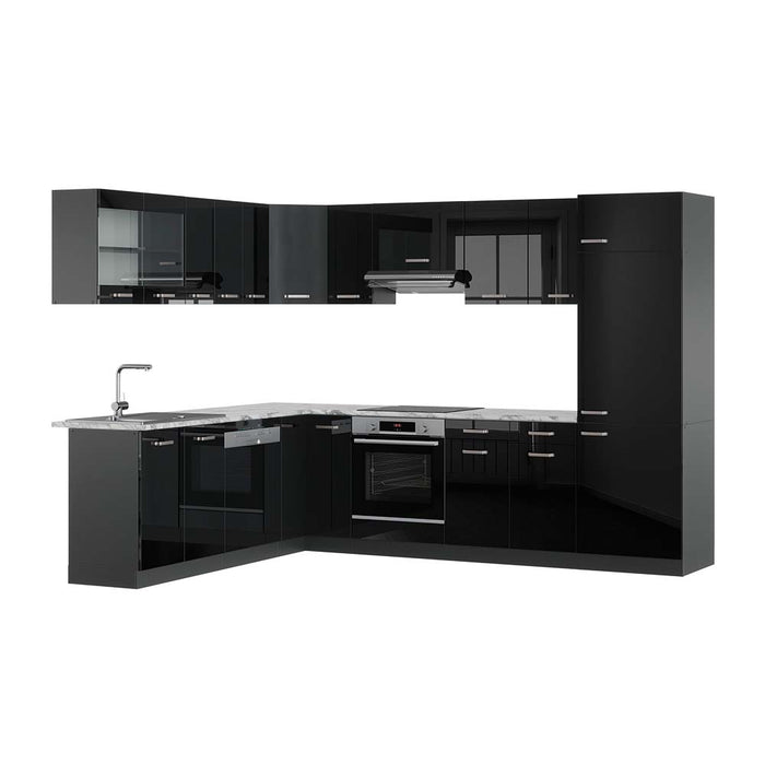 Vicco Cucina angolare completa Nero lucido/antracite 227 x 287 cm , PL Marmo