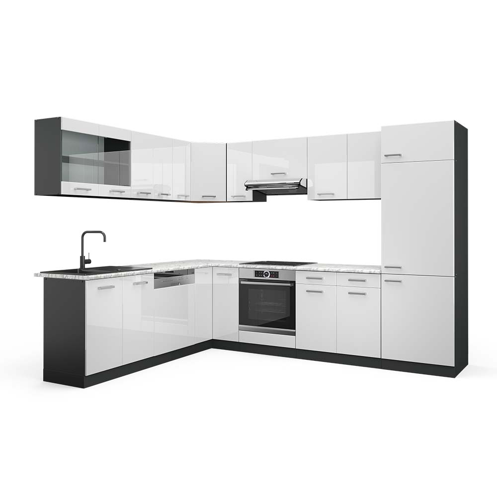 Vicco Cucina angolare completa Bianco lucido/antracite 227 x 287 cm , PL Marmo