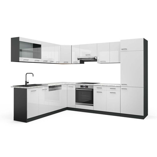 Vicco Cucina angolare completa Bianco lucido/antracite 227 x 287 cm , PL Marmo