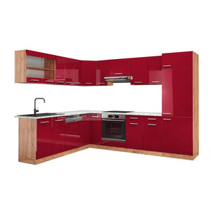 Vicco Cucina angolare completa Rosso lucido/rovere dorato 287 x 60 cm , PL Marmo