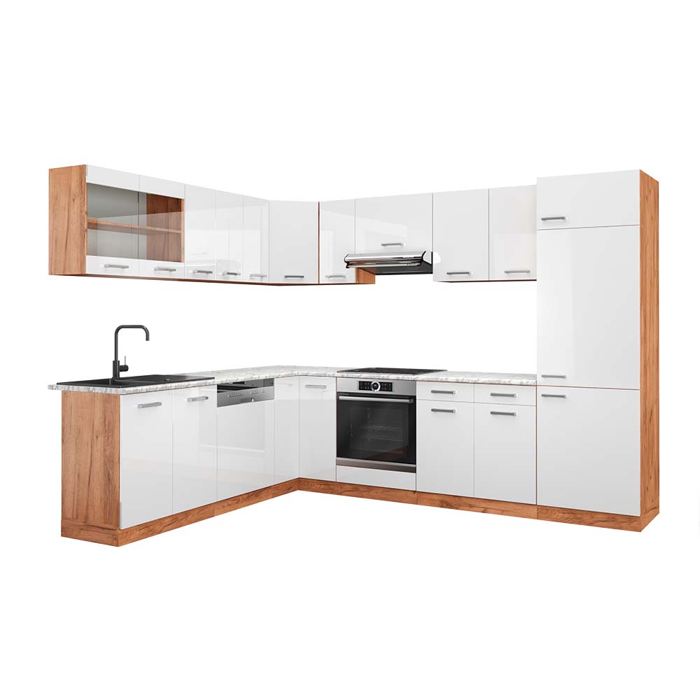 Vicco Cucina angolare completa Bianco lucido/oro power oak 227 x 287 cm , PL Marmo