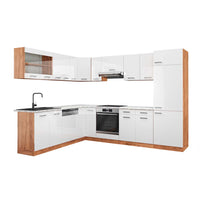 Vicco Cucina angolare completa Bianco lucido/oro power oak 227 x 287 cm , PL Marmo