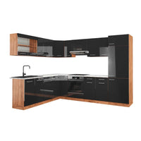 Vicco Cucina angolare completa Antracite lucido/oro power oak 227 x 287 cm , PL Marmo