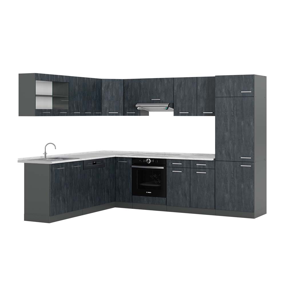 Vicco Cucina angolare completa Calcestruzzo nero/antracite 227 x 287 cm PL Marmo