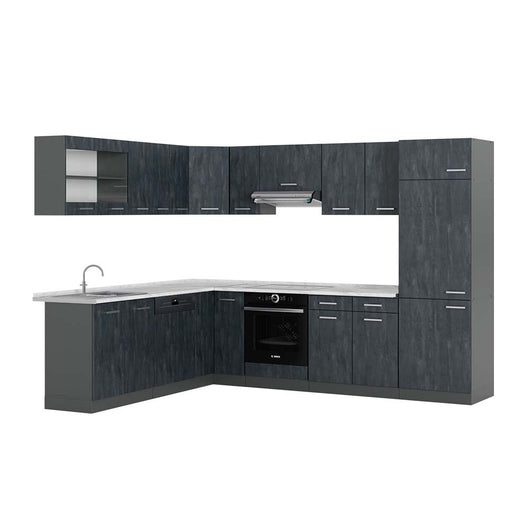 Vicco Cucina angolare completa Calcestruzzo nero/antracite 227 x 287 cm PL Marmo