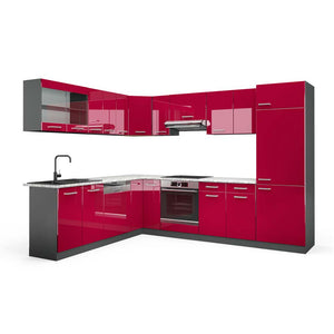 Vicco Cucina angolare completa Rosso lucido/antracite 287 x 60 cm , PL Marmo