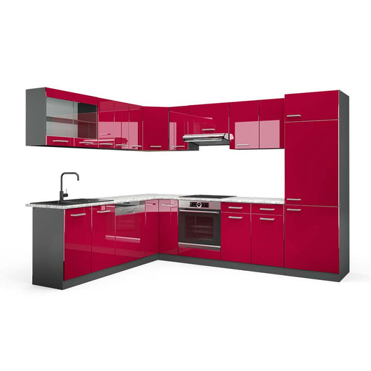 Vicco Cucina angolare completa Rosso lucido/antracite 287 x 60 cm , PL Marmo