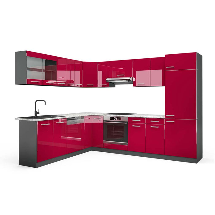 Vicco Cucina angolare completa Rosso lucido/antracite 287 x 60 cm , PL Marmo
