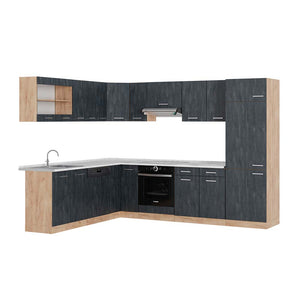Vicco Cucina angolare completa Calcestruzzo nero/quercia dorata 227 x 287 cm PL Marmo