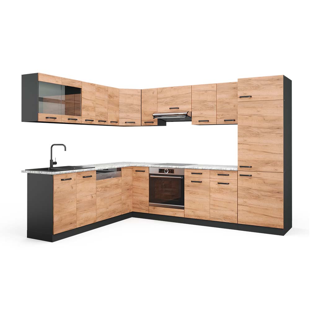 Vicco Cucina angolare completa Quercia dorata/antracite 227 x 287 cm , PL Marmo