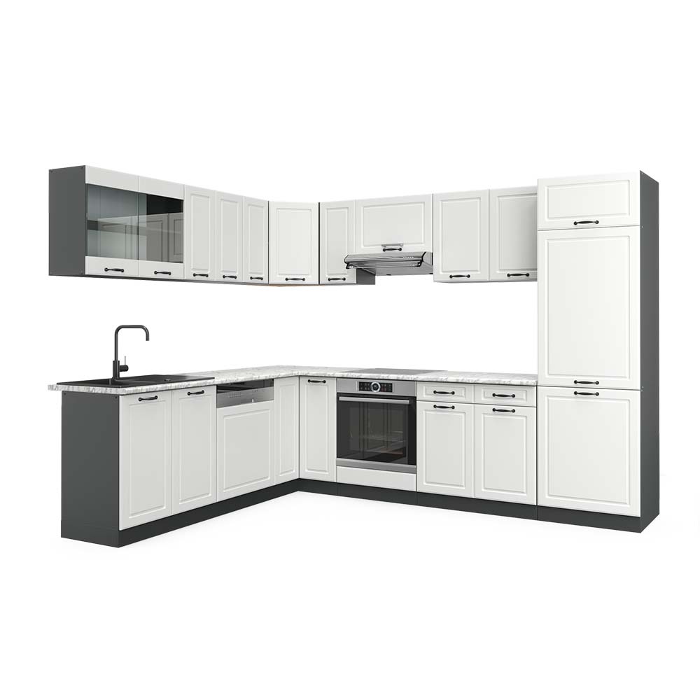 Vicco Cucina angolare completa Bianco casa di campagna/antracite 227 x 287 cm , PL Marmo